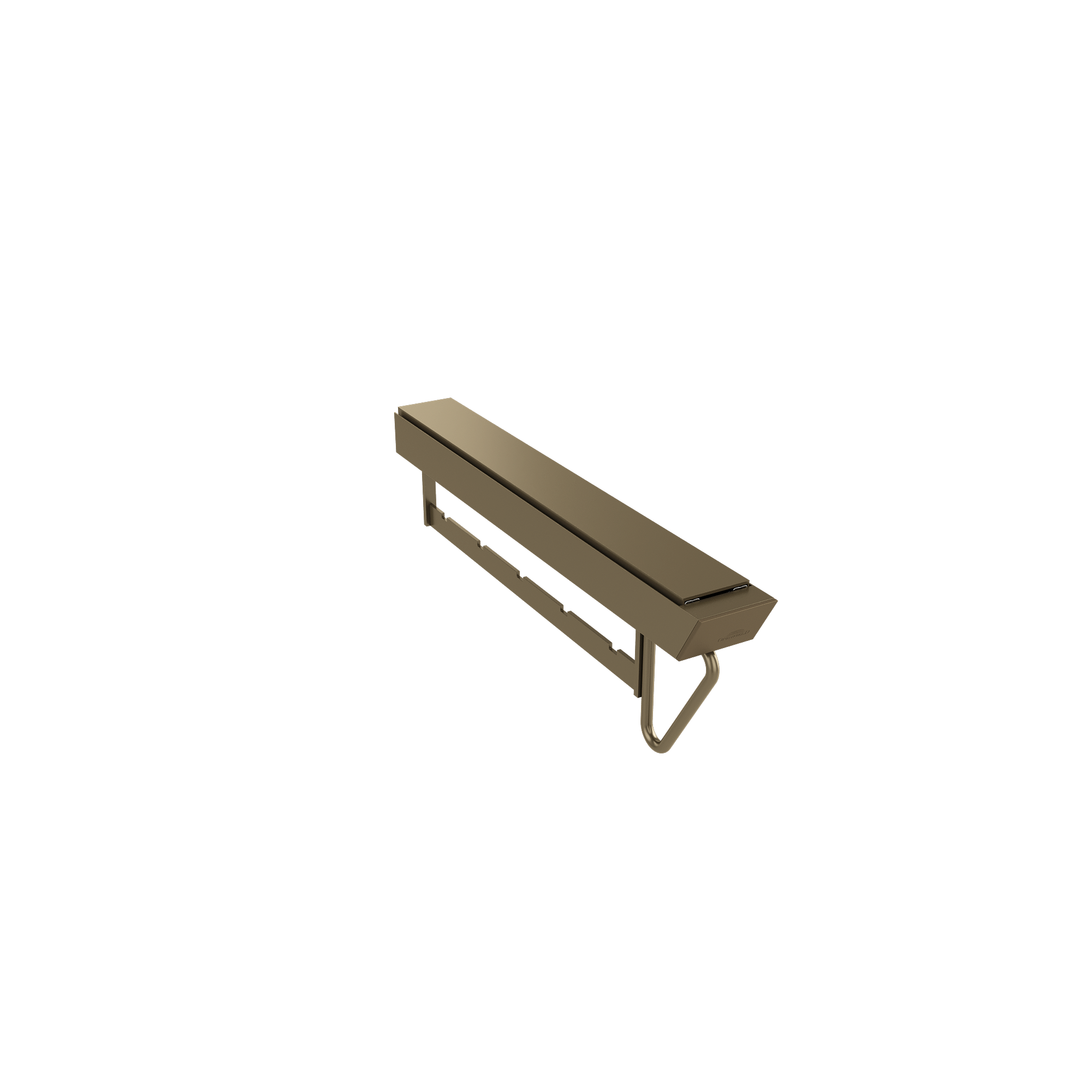 Cabideiro Extensível Openfield em acabamento champanhe, com barra de cabides, corpo do trilho e alça tubular ergonômica vista em perspectiva